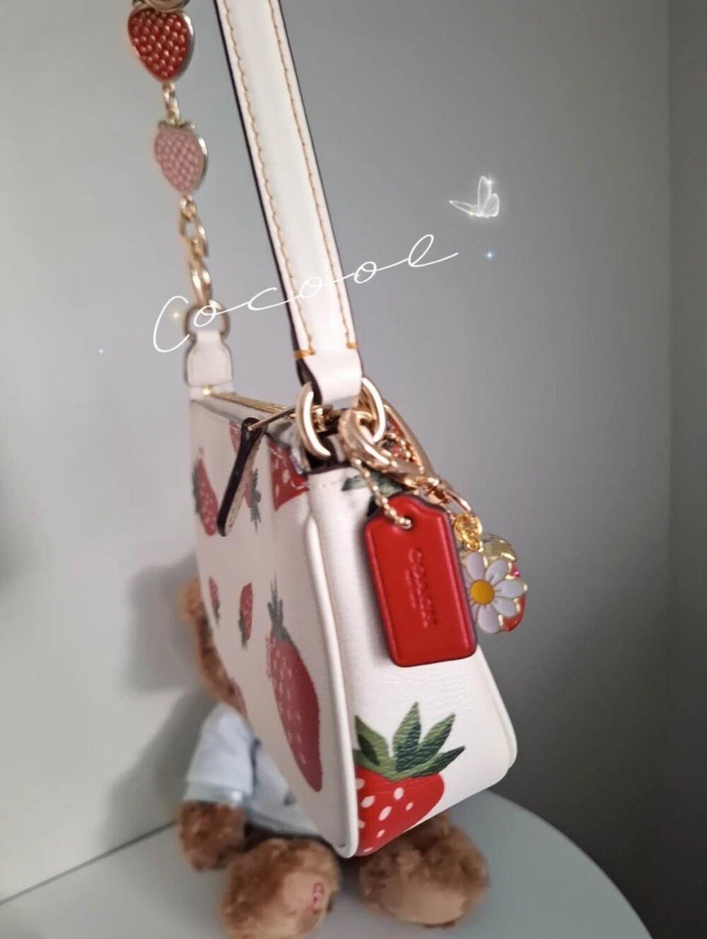 New Coach Nolita 19 With Strawberry Print CH533 + Extended Strawberry chain - Picture 5 of 11